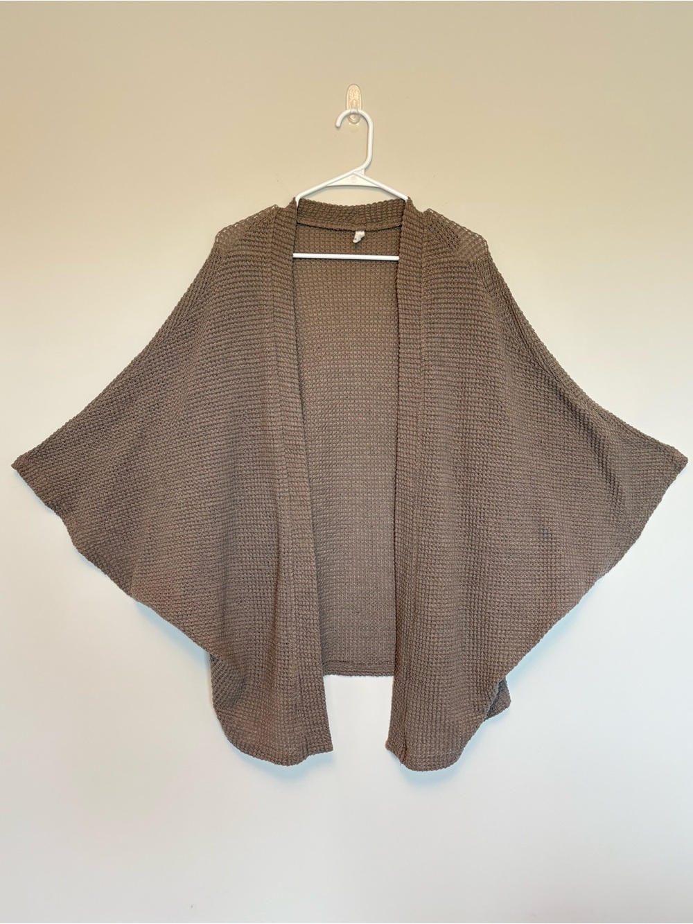 Wishlist Waffle Knit Cocoon Cardigan S M Taupe Brown Open Front Batwing Sleeve